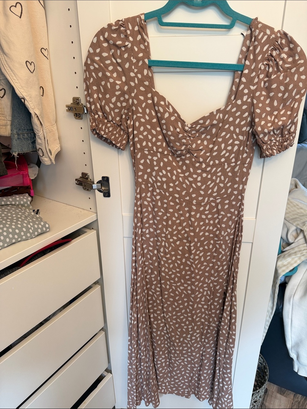 Petal & Pup Brown Midi Dress with White Spot Print